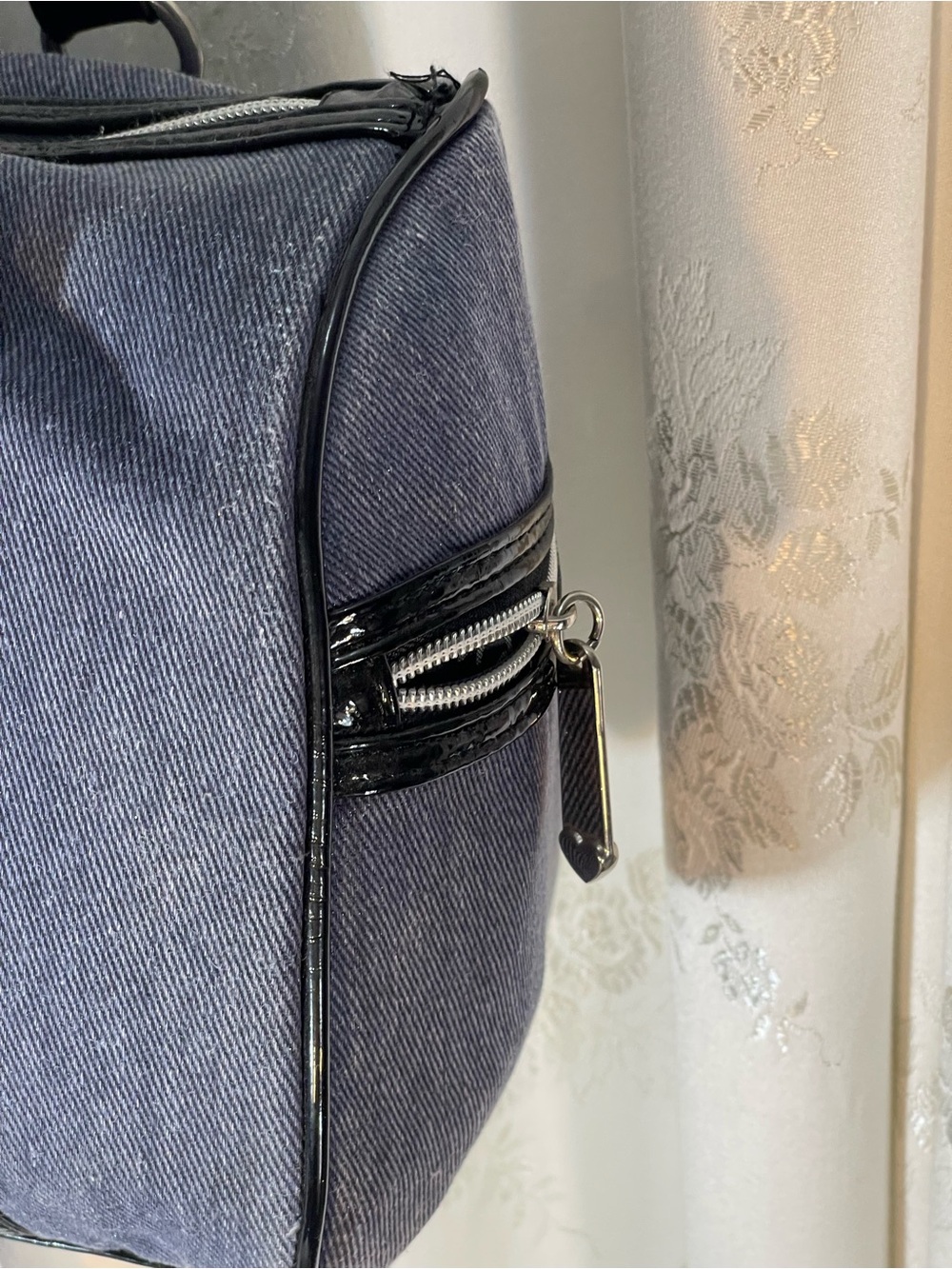 BetseyJohnson Studded Denim Barrel Bag with Patent Trim - Picture 5 of 16